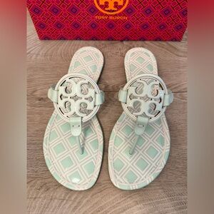 Tory Burch Metal Miller Calf Leather Printed Veg New Ivory/Meadow Sz 9 NIB